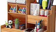 Desk Organizers Office Storage Supplies: Pen Holder Accessories for Pencil Marker - Wooden Desktop Stationary Organization for Office Decor - Art Supply Desk Caddy for Classroom School Home