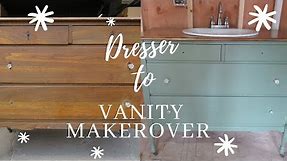 DIY antique dresser to bathroom vanity | How to makeover vintage dresser | Look for Less Collab