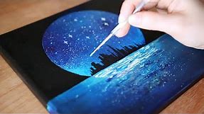 Black Canvas Acrylic Painting | night landscape painting | Painting Tutorial For Beginners #44