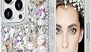 Losin Compatible with iPhone 15 Pro Max Bling Case for Women Girls Cute Glitter Diamond Case Luxury Sparkle Rhinestone Shiny 3D Perfume Bottle and Flower Phone Case for iPhone 15 Pro Max, Clear