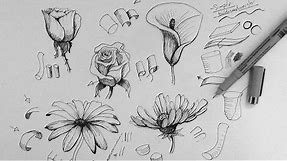 Pen & Ink Drawing Tutorial | How to draw flowers part 1