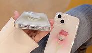 Tulip Rose Flower Phone Case Cute Floral Design for Phone 15 14 13 12 11 Pro Max Plus XS XR XSMAX Transparent Soft TPU Protective Clear iPhone Cover for Women Girls(White, 14)