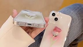 MQCRWFQ Tulip Rose Flower Phone Case Cute Floral Design for Phone 15 14 13 12 11 Pro Max Plus XS XR XSMAX Transparent Soft TPU Protective Clear iPhone Cover for Women Girls(White, 14)