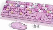 Colorful Wireless Keyboard and Mouse Combo, Retro Typewriter Style Keyboard, Full-Size with Round Keycaps, 2.4GHz Plug and Play Connection for Windows, Mac, Laptop, PC, Desktop (Pink Colorful)