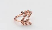 Rose Gold Plated Leaf Ring Created with Zircondia Crystals