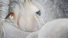 White Winter Horse with Bird Acrylic Painting LIVE Tutorial