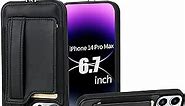 TOOVREN iPhone 14 Pro Max Wallet Case iPhone 14 Pro Max Case with Card Holder Phone Lanyard PU Leather iPhone 14 Pro Max Case with Stand iPhone 14 Pro Max Case for Women & Men 6.7 Inch Black