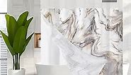 MitoVilla No Hooks Needed Marble Shower Curtain Set with Snap-in Liner, Modern Abstract Shower Curtains for Luxury Hotel Grade Spa-Like Bathroom Decor, Grey Gold, 72 x 74