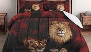 Full Size Comforter Set with 2 Pillowcases, Family Pride King Animal Lion Soft Bedding Set for Kids and Adults Bedroom Bed Decor