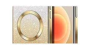 Hython for iPhone 12 Case Clear Magnetic Glitter Phone Cases [Compatible with MagSafe] Full Camera Lens Protector Slim Gradient Sparkle Luxury Plating Shockproof Protective Cover Women Girls, Gold