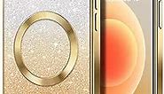 Hython for iPhone 12 Case Clear Magnetic Glitter Phone Cases [Compatible with MagSafe] Full Camera Lens Protector Slim Gradient Sparkle Luxury Plating Shockproof Protective Cover Women Girls, Gold