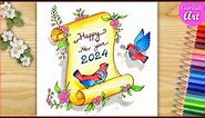 New Year Drawing 2024 / Happy New Year Poster making / Easy / Step by step