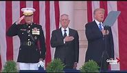 Donald Trump sings Star Spangled banner during Memorial Day ceremony