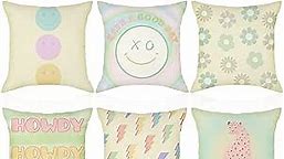 6 Pcs Danish Aesthetic Pastel Pillow Covers Room Decor for College Teen Girl Dorm Throw Pillow Cases Linen Square Pillow Case 18 x 18 Inch (Pastel Colors)