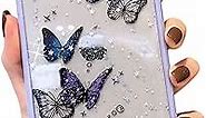 Cute Bling Glitter Clear iPhone XR Purple Blue Butterfly Phone Case for Women Slim Thin Soft Silicone [Sparkle Stars Shockproof Drop Protection] Compatible for Apple iPhone XR 6.1 inch
