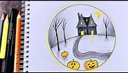 Cum sa desenezi un peisaj frumos cu dovleci de Halloween/ Învață să desenezi pas cu pas în creion
