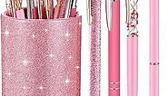 Sabary 8 Pcs Ballpoint Pens with Pen Holder for Desk Metal Crystal Diamond Pen Glitter Pencil Holder Fancy Pens Black Ink Bling Desk Organizer for Women Girls Office School Wedding Gifts (Pink)
