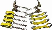 Mytee Products 8 Point Roll Back Vehicle Tie Down Kit with Chain Extension on Both Ends, Ratchet Handles - Working Load Limit 3333 LB - Tow Truck Straps Car Hauler Carrier Tie Down System
