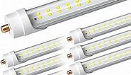 8FT LED Bulbs, Super Bright 72W 9000lm 5000K, T8 T10 T12 LED Tube Lights, FA8 Single Pin T8 LED Lights, Clear Cover, 8 Foot LED Bulbs to Replace Fluorescent Light Bulbs (Pack of 6)