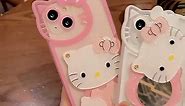 for iPhone 14 Pro Max Cute Cartoon Cat Case,3D Bow Kawaii Pink Cartoon Cat Face Makeup Mirror Women Girls Kids Soft TPU Clear Protective Phone Case for iPhone 14 Pro Max 6.7 inch