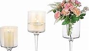 Inweder Tall Glass Candle Holder - Set of 3 Clear Tea Lights Candle Holder for Table Centerpiece, Elegant Long Stem Candle Holders for Pillar Candles, Floating Candle Holder for Wedding, Event, Home