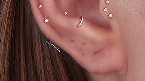 Minimalist Simple Stacked Multiple Ear Piercing Ideas with Gold Cartilage Earring Studs & Hoops
