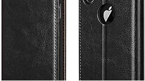 Belemay iPhone XR Wallet Case, iPhone XR Case, [Genuine Cowhide Leather Case] [RFID Blocking] Card Holder Slots Protective Book Folding Case Folio Cover with Kickstand Slim Fit iPhone XR (6.1"), Black