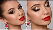 HOLIDAY GLAM Makeup Tutorial | Red Lipstick and Gold Smokey Eye