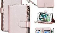 Cavor for iPhone 8 Plus Wallet Case,iPhone 8 Plus Case with Strap Stand,Phone Case iPhone 8 Plus Case with Card Holder for Women Men,Leather Magnetic Shockproof Protective Cover,Rose Gold