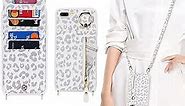 iPhone 7 Plus/8 Plus Case with Card Holder for Women, iPhone 7 Plus/8 Plus Phone Case Wallet with Strap Credit Card Slots Crossbody with Kickstand Zipper Case - White Leopard