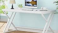 LVB Modern White Computer Desk, Long Industrial Home Office Desk for Student, Large Metal Wood Writing Study Work Desk, Farmhouse Executive Gaming Computer Table for Bedroom Living Room, White, 60 in