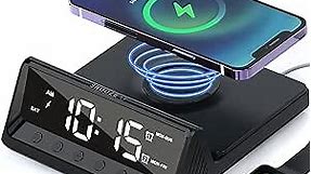 Alarm Clocks for Bedrooms with Charger, Bedside Alarm Clock with Wireless Charging Station, USB Port, Dimmer, Adjustable Volume, Electric Alarm Clock with Battery Backup for Heavy Sleepers Adult Teens