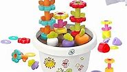 Montessori Flower Garden Toy Set, 7-in-1 Educational Building and Stacking Toys for Toddlers, Counting Matching and Sorting STEM Learning Activities for 1, 2, 3 Year Old Kids (27 Pcs)