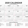 20-21 Year Holiday Calendar Printable Free PDF