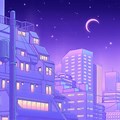 Anime City Blue Grey Wallpaper