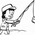 Black and White Stream Fishing Clip Art