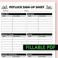 Editable Printable Pot Luck Sheet