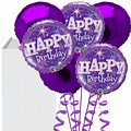 Happy Birthday Purple Flowers and Balloons