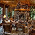 Log Cabin Living Room with Fireplace
