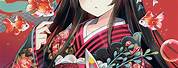 Anime Kimono Girl with Black Hair