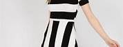 Black White and Gray Horizontal Striped Dress