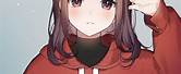 Brown Hair Girl Anime in Red Hoodie