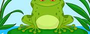 Cute Green Frog Cartoon On Lily Pad