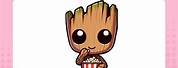 Groot Outline Eating Popcorn