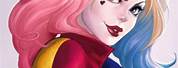 Harley Quinn Blue and Red Hair Cartoon