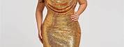 Plus Size Gold Sequin Dress with Sleeves
