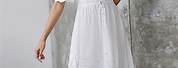 V-Neck White Cotton Dress Maxi