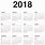 Calendar for the Year 2018