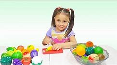 Learn Names of Fruits & Vegetables with Isabella & Toy Cutting Fun Velcro Fruits & Veggies