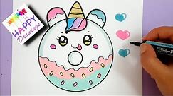 HOW TO DRAW A CUTE UNICORN DONUT - DRAWING + COLORING